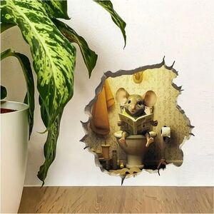 Hilarious Mouse Hole in the Wall Sticker Reading Sitting on “Throne”